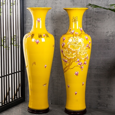 黃色牡丹花開富貴落地客廳大花瓶擺件