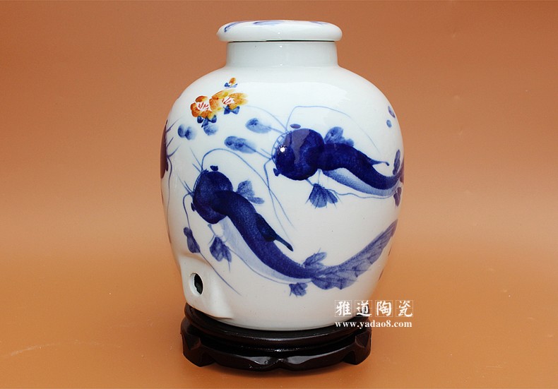 景德鎮30斤陶瓷酒壇子手繪年年有余