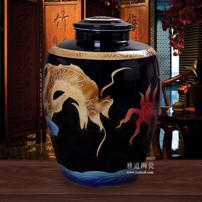景德鎮100斤精雕雙龍密封陶瓷酒壇