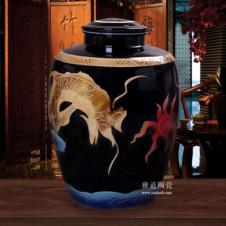 景德鎮100斤精雕雙龍密封陶瓷酒壇
