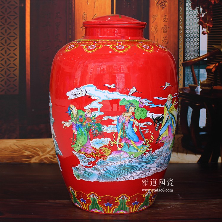 景德鎮100斤陶瓷酒壇加厚密封-紅色款