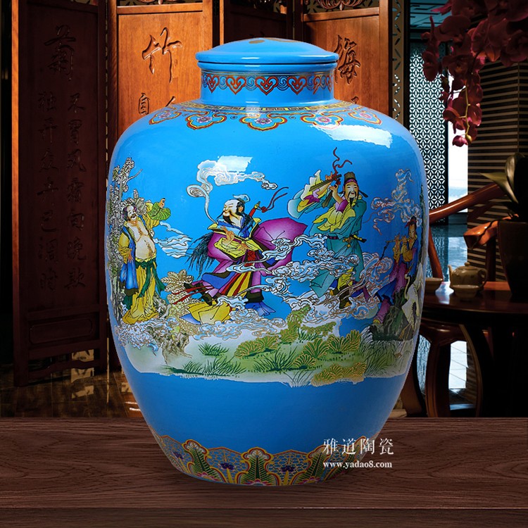 景德鎮100斤陶瓷酒壇加厚密封-藍色款