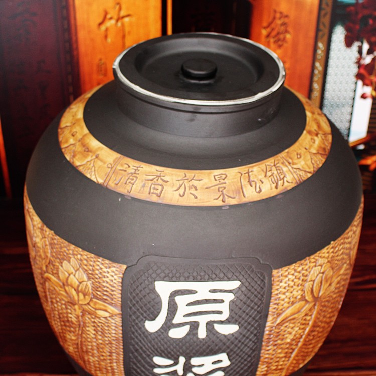 100斤景德鎮手工雕刻荷花工藝酒壇-蓋子
