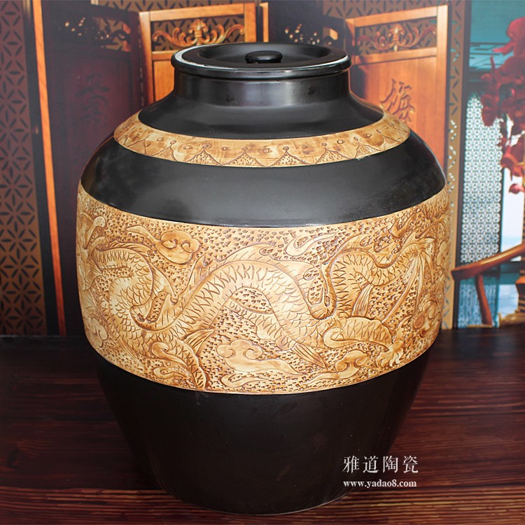 景德鎮100斤雕刻工藝酒壇 龍鳳呈祥-大口款背面