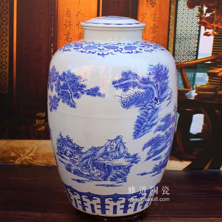 100斤景德鎮陶瓷青花酒壇-側面