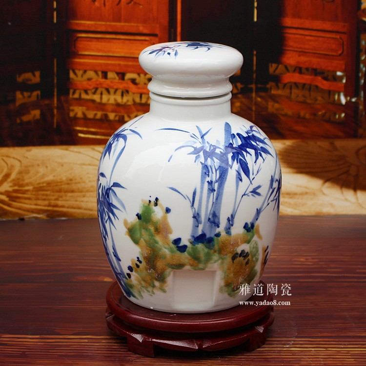 景德鎮手繪陶瓷酒壇-竹報平安款