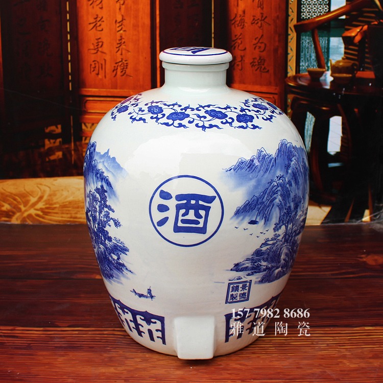 青花陶瓷酒壇系列-山水