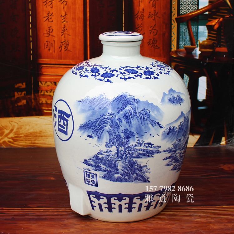 青花陶瓷酒壇系列-山水
