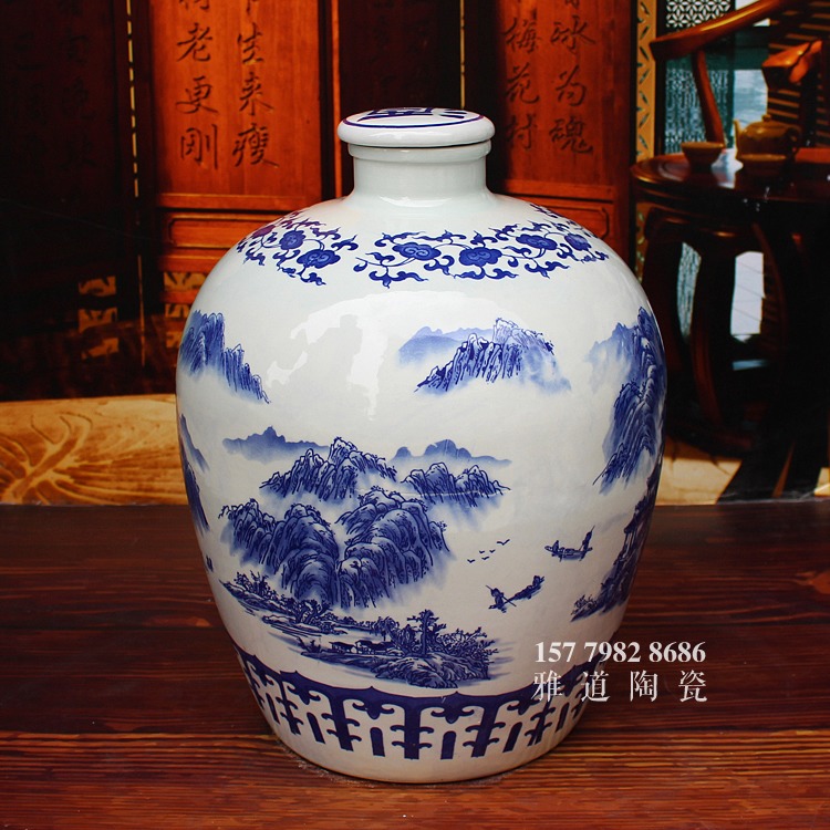青花陶瓷酒壇系列-山水