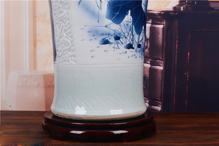 景德鎮陶瓷手繪年年有余客廳大花瓶-瓶底