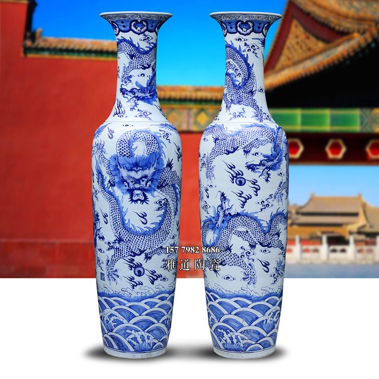 景德鎮手繪龍紋1米8至3米青花瓷大花瓶