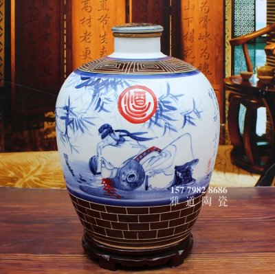 景德鎮手繪藝術陶瓷酒壇李白醉酒