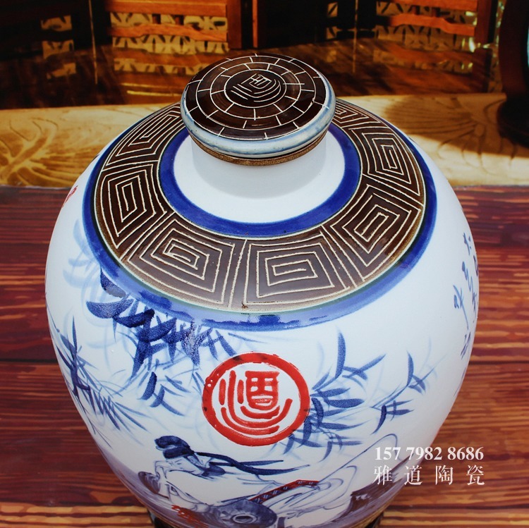景德鎮手繪藝術陶瓷酒壇李白醉酒