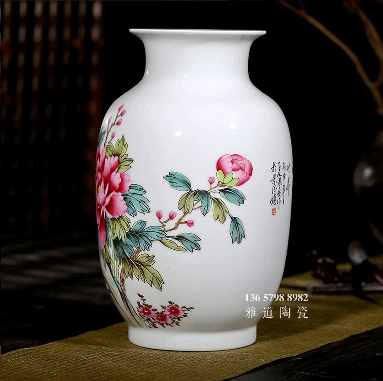 名家夏國安手繪客廳陶瓷花瓶鳥語花香-側面