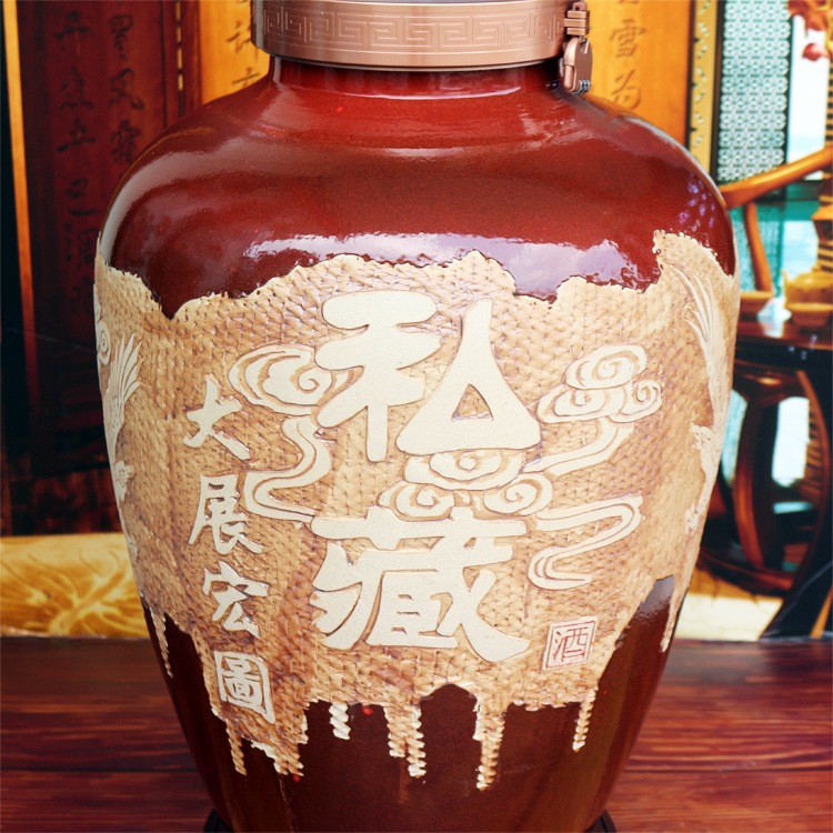 景德鎮高檔密封雕刻100斤酒壇子