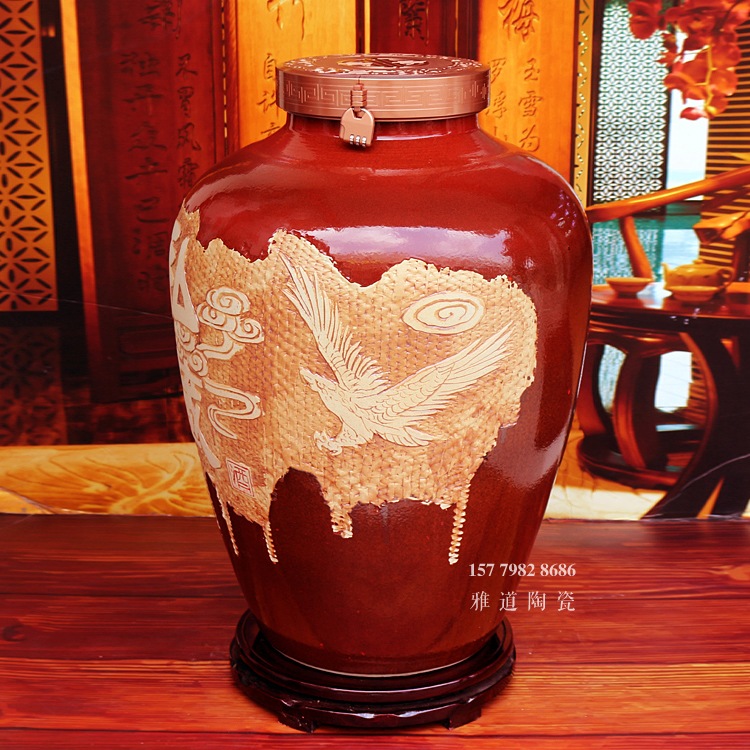 景德鎮高檔密封雕刻100斤酒壇子
