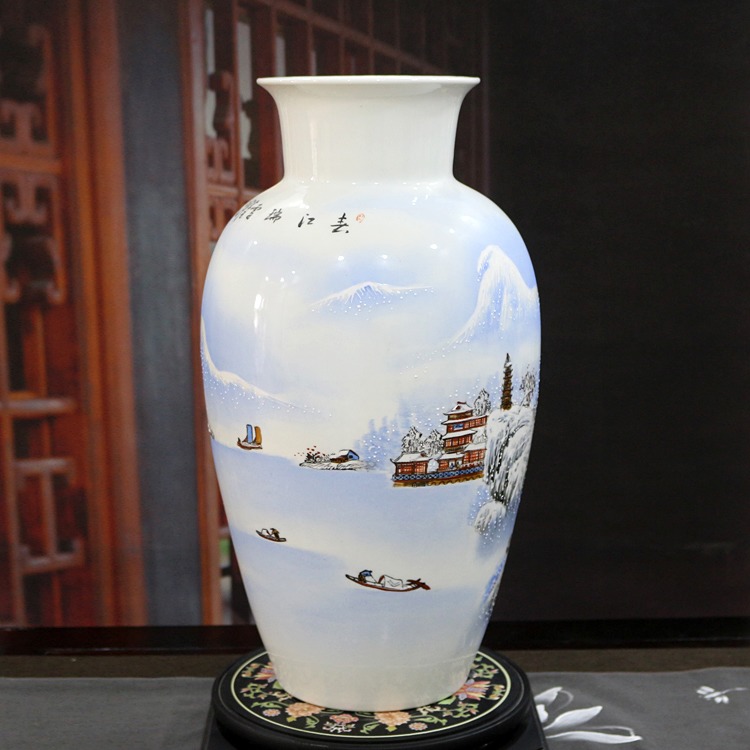 陶瓷中式花瓶客廳擺件（手繪雪景）-背面