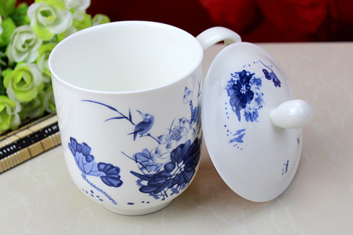 景德鎮青花瓷陶瓷茶杯會議杯開蓋