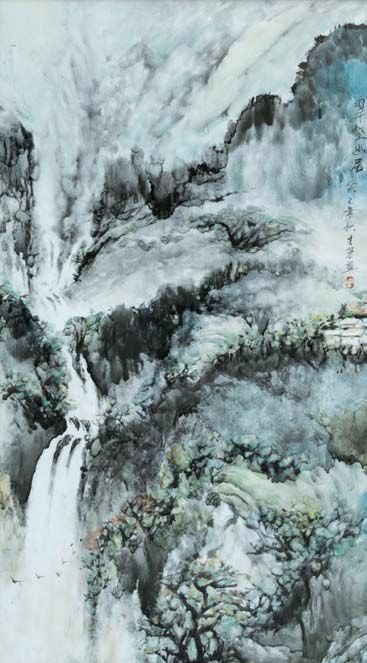 釉上潑彩山水瓷板畫