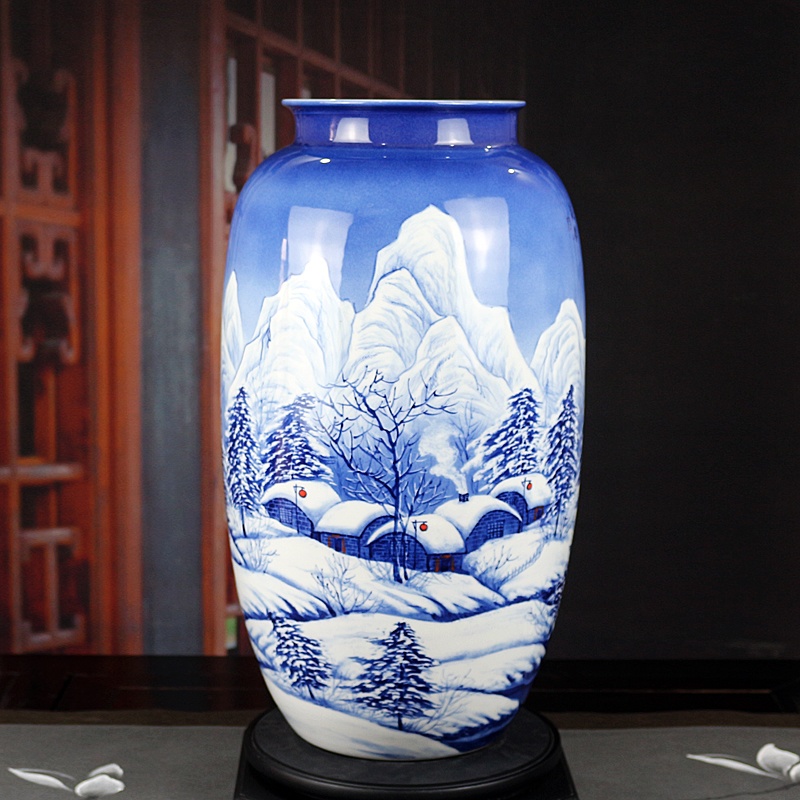 景德鎮名家手繪雪景藝術品花瓶(圖5)