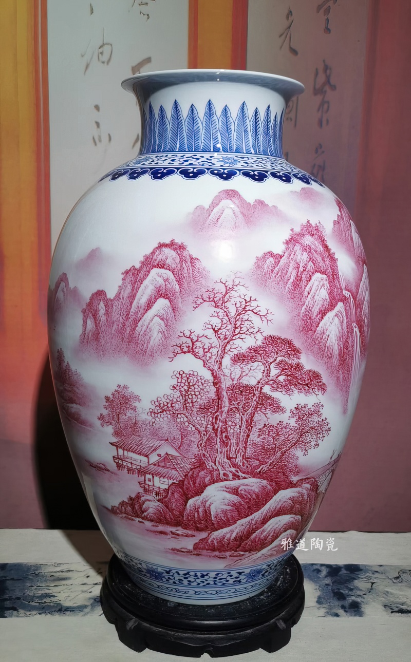 謝德標瑪瑙紅山水陶瓷花瓶(圖5)