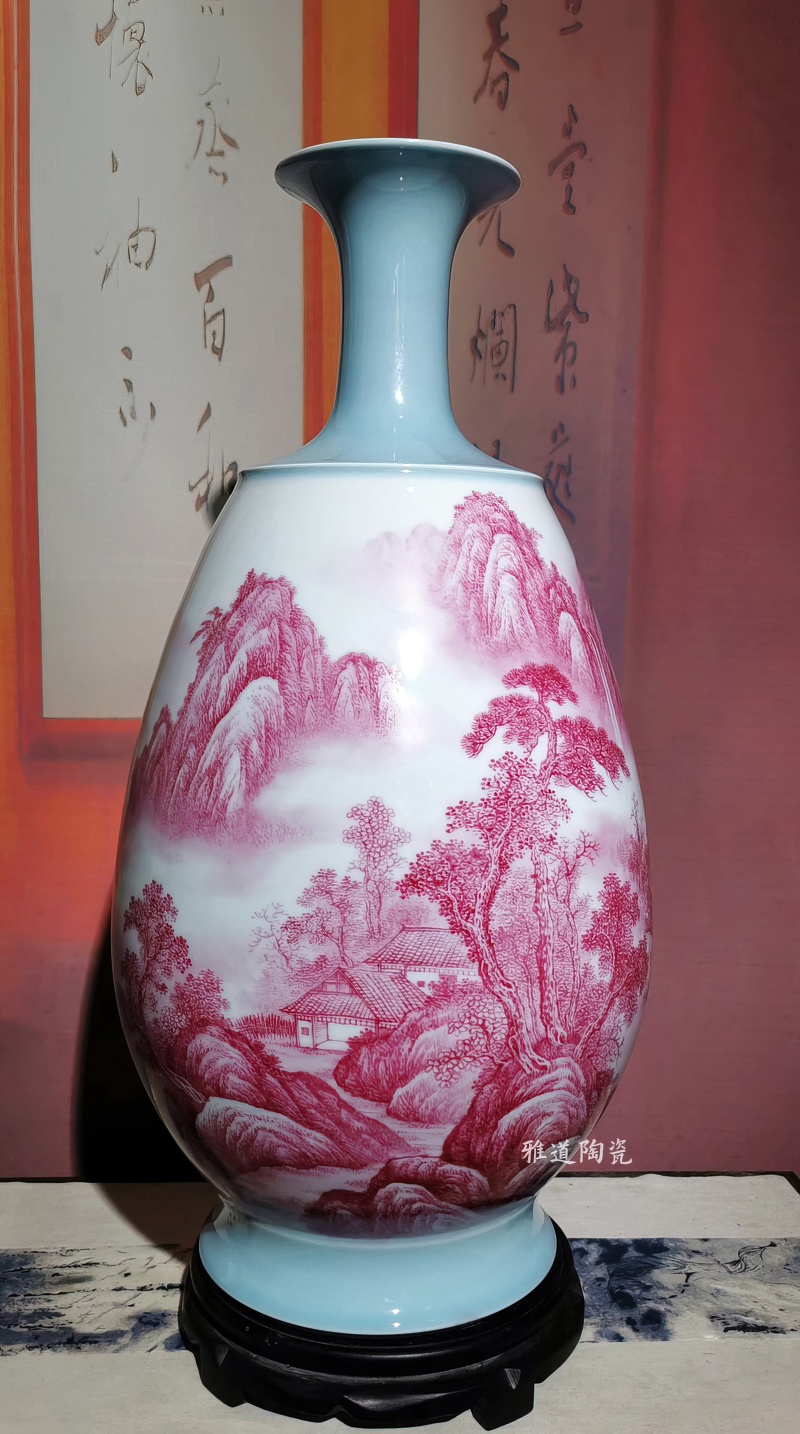 景德鎮名家手繪瑪瑙紅藝術花瓶(圖6)
