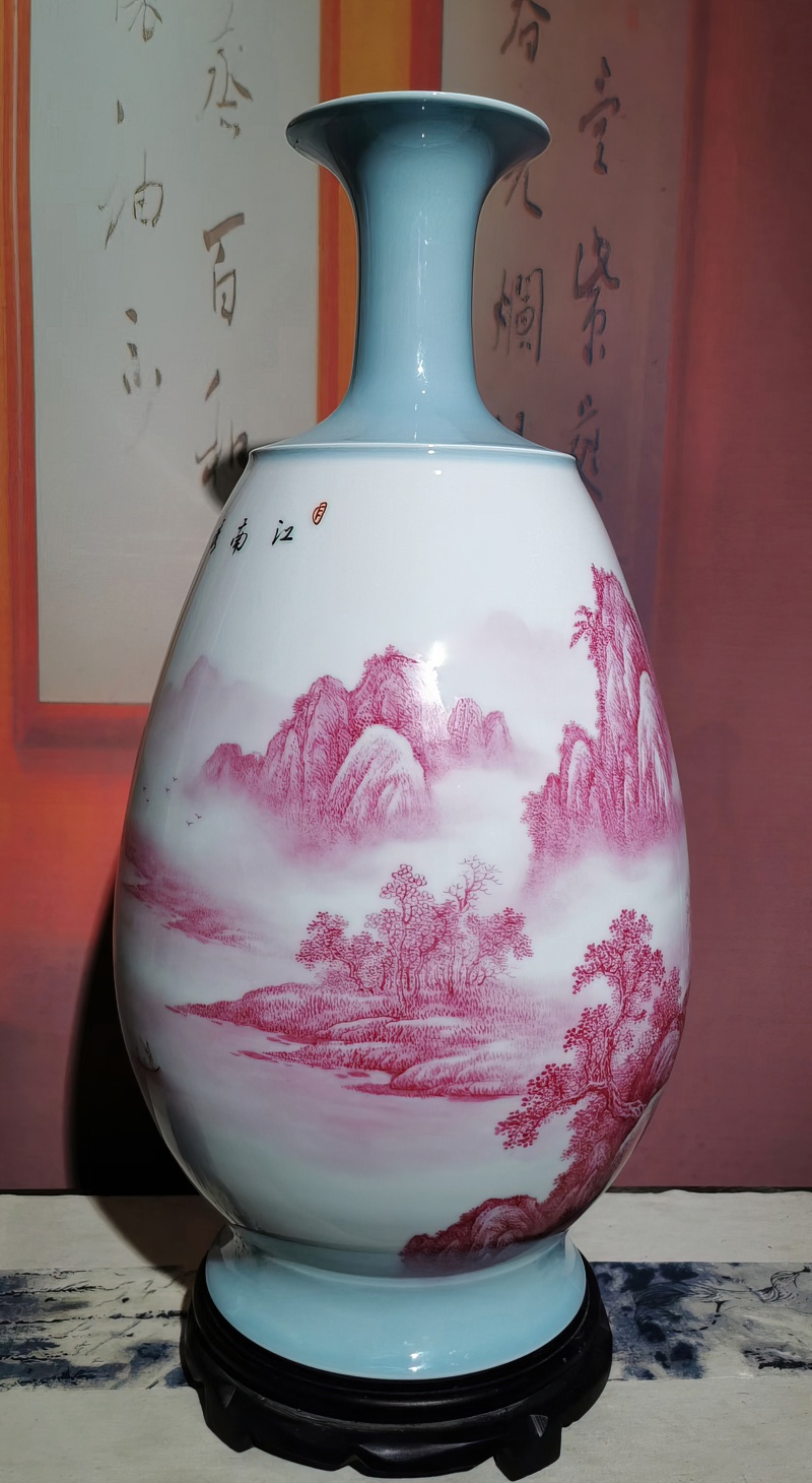景德鎮名家手繪瑪瑙紅藝術花瓶(圖9)