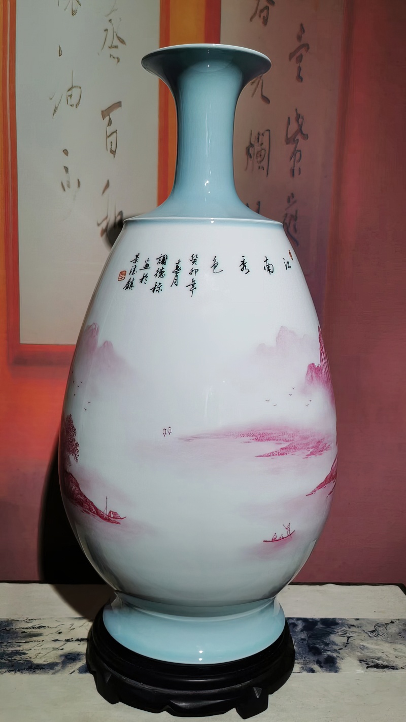 景德鎮名家手繪瑪瑙紅藝術花瓶(圖8)