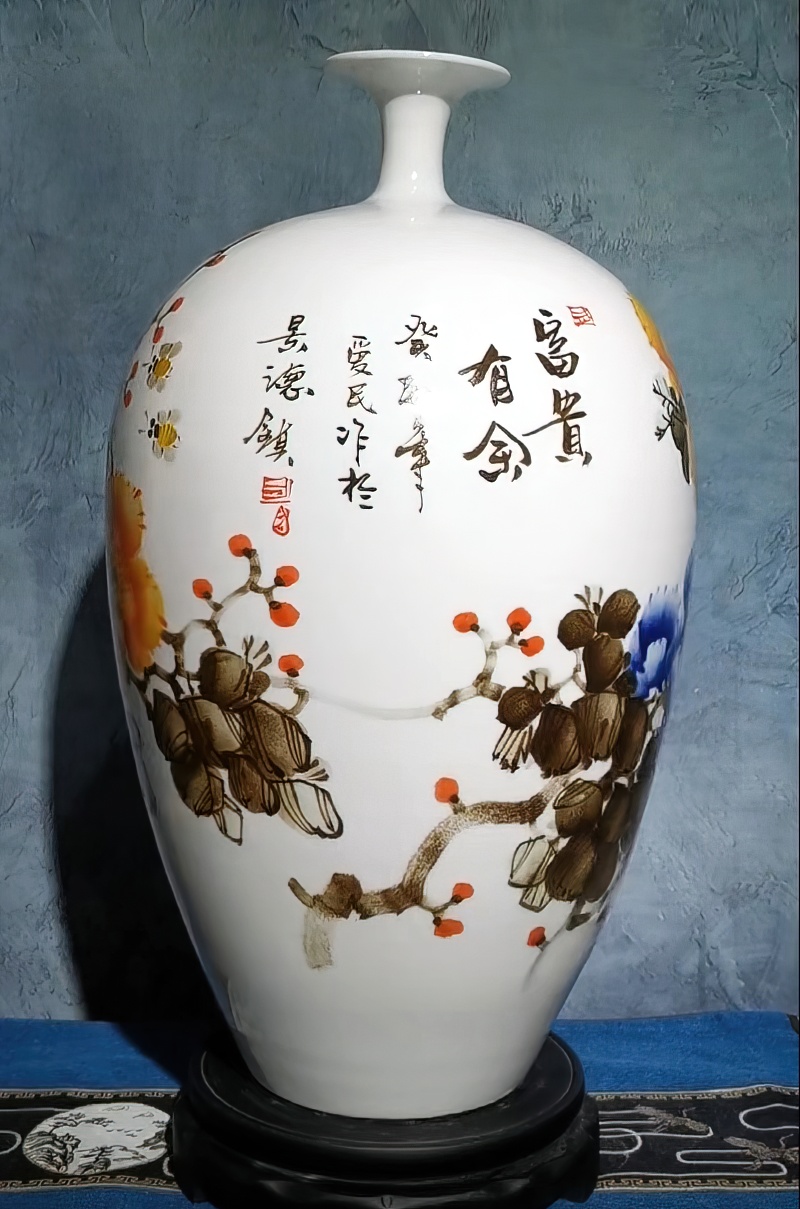 馮愛民手繪藝術客廳擺件花瓶（富貴有余）(圖4)