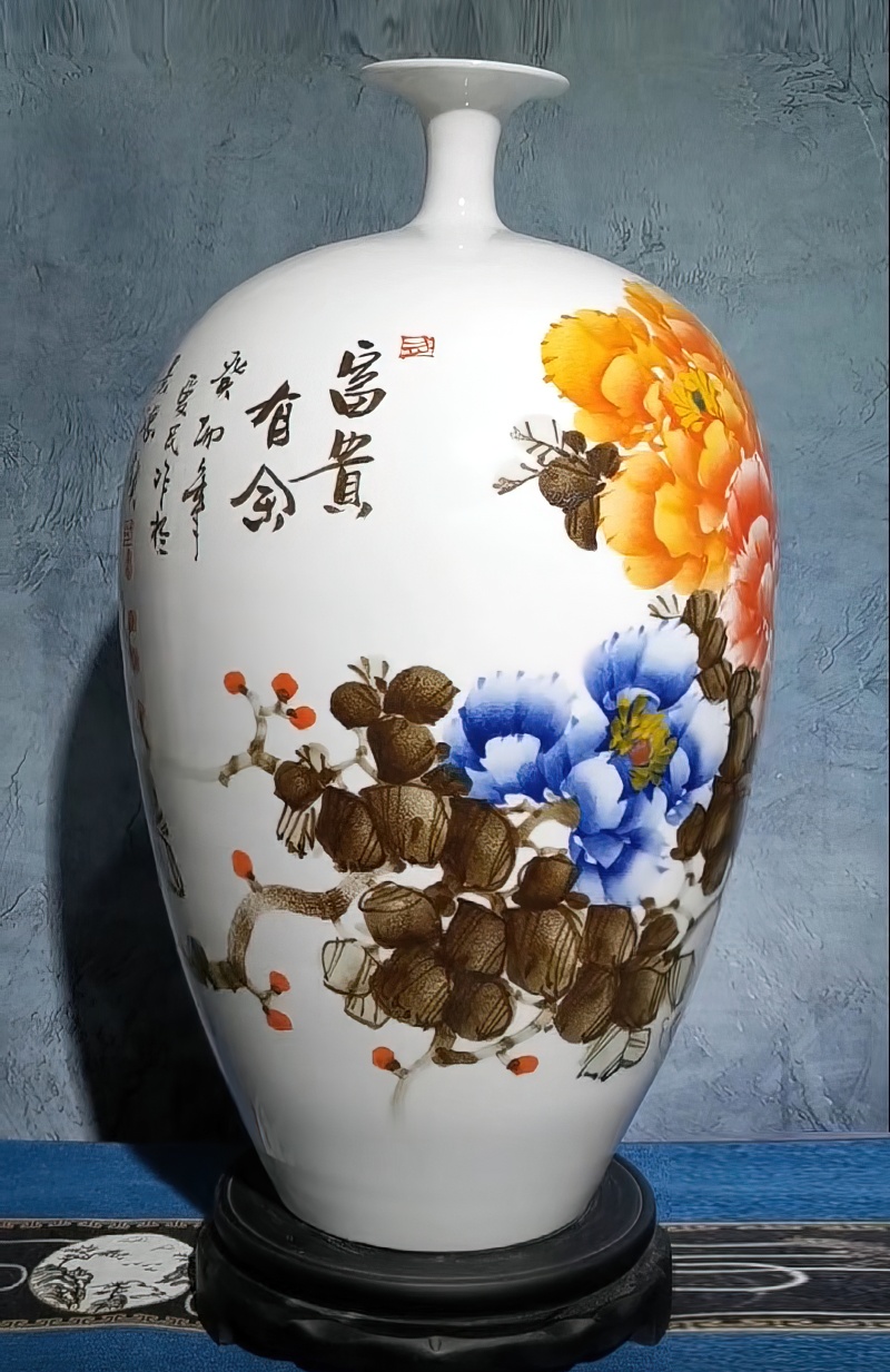 馮愛民手繪藝術客廳擺件花瓶（富貴有余）(圖5)